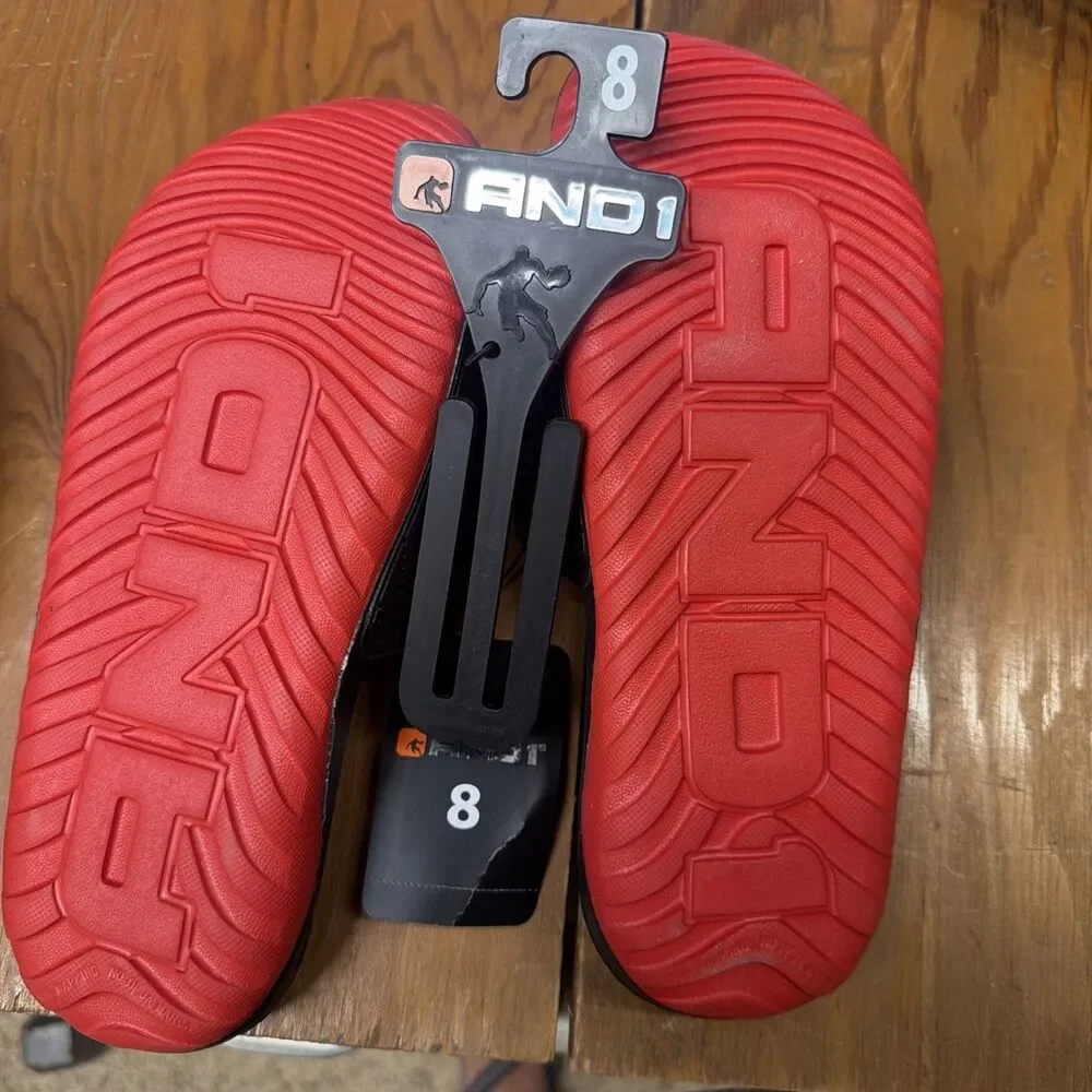 AND1 Men's Athletic Adjustable Swirl Slide Sandals in Black Size 8 NWT
